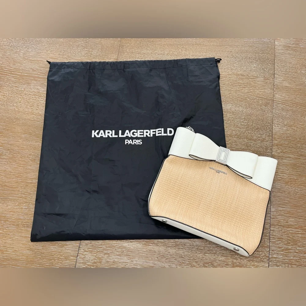 Karl Lagerfeld Cream & Natural Raffia Bow-Trim Shoulder Bag
